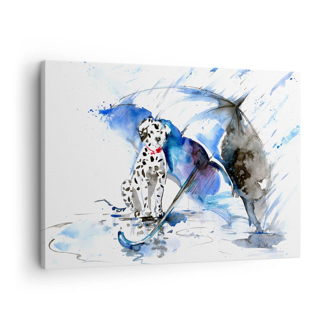 Bilder auf Leinwand Hund Regenschirm Regen Wetter Leinwandbild 70x50cm Wandbilder Dekoration Wohnzim