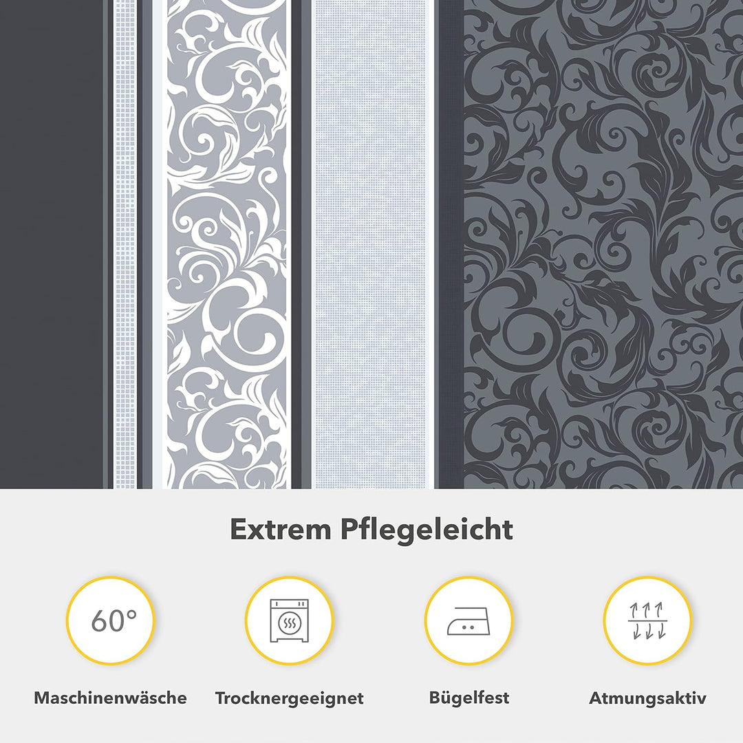 Träumschön Bettwäsche 135x200 Biber Grau Silber, Warme Bettwäsche Grau Biber mit silbernen Paisley D