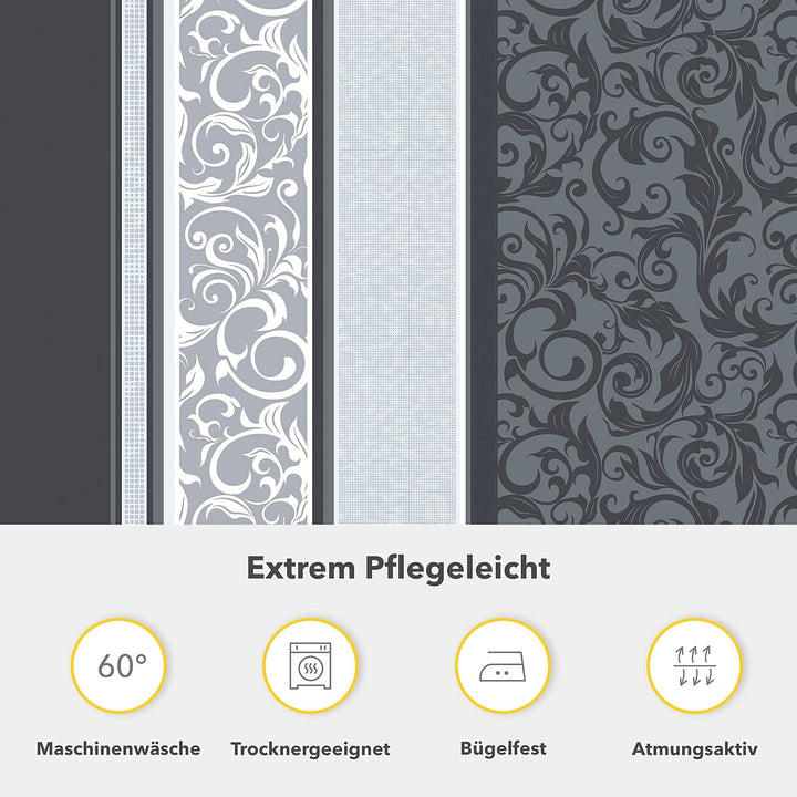 Träumschön Bettwäsche 135x200 Biber Grau Silber, Warme Bettwäsche Grau Biber mit silbernen Paisley D