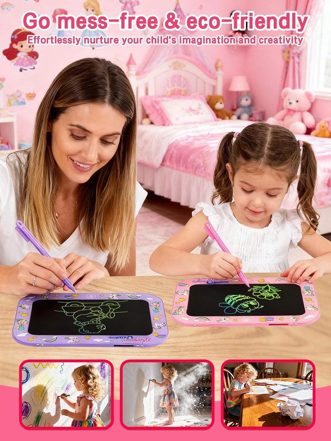 4er-Pack 10 Zoll LCD-Schreibtafel für Kinder (Gesamt m. Rahmen, Zeichfl. ca. 8 Zoll), farbenfrohes D