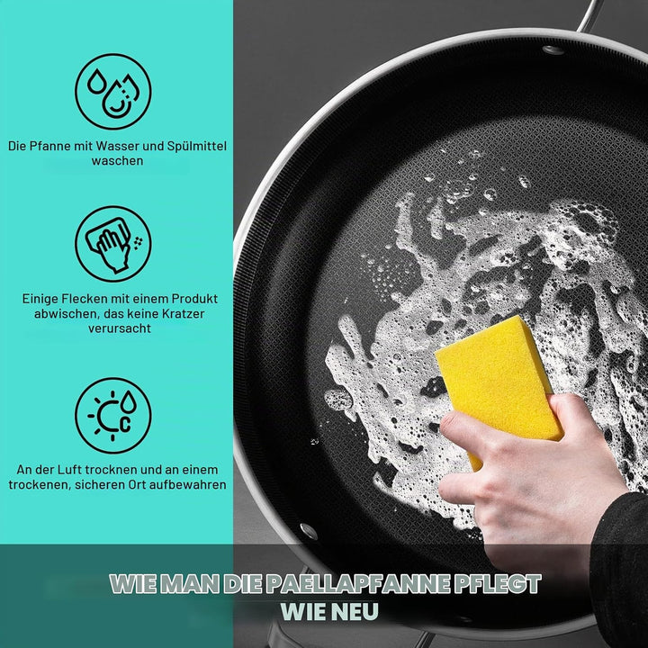 Paella Pfanne 36 cm 12 Pers – Antihaft | 316°C Hitzebest | PFOA-frei | Induktion | Gleichwärmevertei