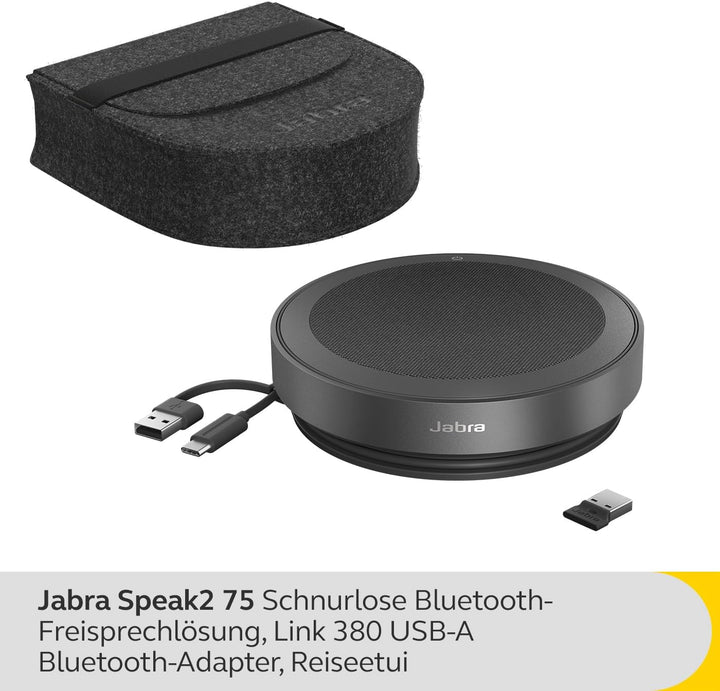 Jabra Speak2 75 schnurlose Freisprechlösung mit USB-A Bluetooth-Adapter, 4 Mikrofone mit Geräuschunt