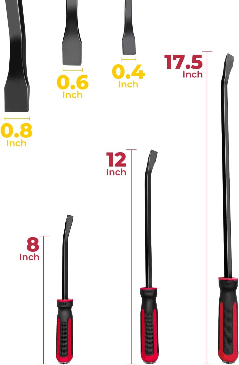 3 tlg Stemmhebel-Satz mit Kunststoff-Softgriff und Metall-Schlagköpfen, Brecheisen, Brechstange, Heb