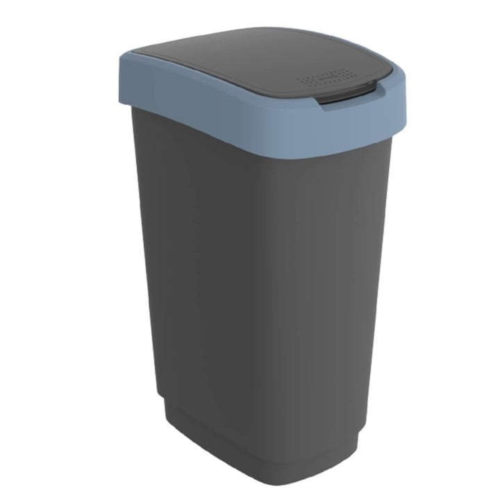 Rotho Twist Mülleimer 50l mit Deckel, Kunststoff, schwarz/blau, Schwarz/Blau