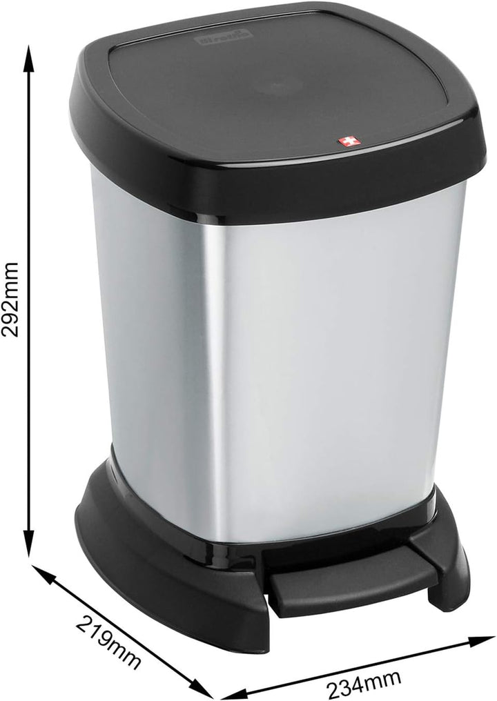 Rotho Paso Mülleimer 6l für das Bad mit Deckel, Kunststoff (PP) BPA-frei, silber metallic, 6l (23,4