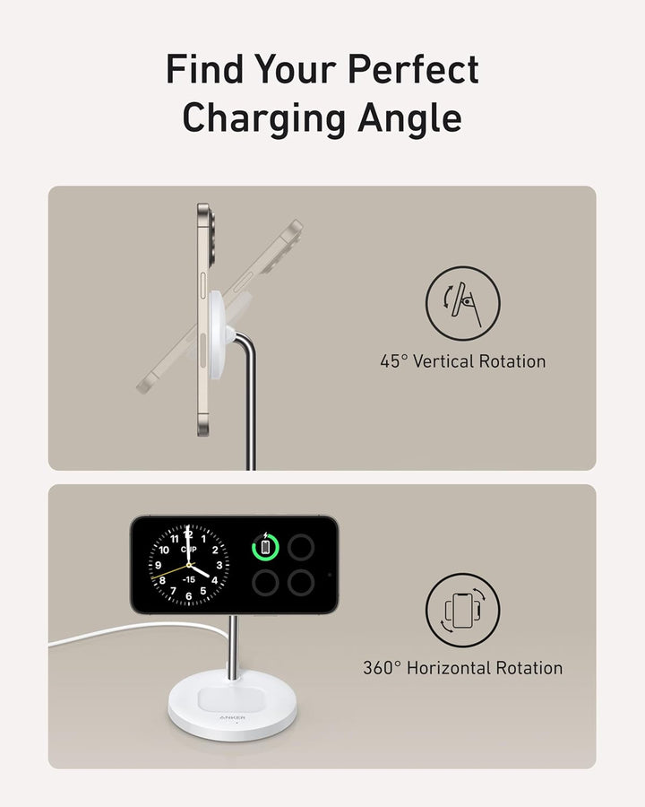 Anker MagGo 15W Magsafe Ladegerät kompatibel, 2-in-1 Induktive Ladestation, Qi2 Wireless Charger für