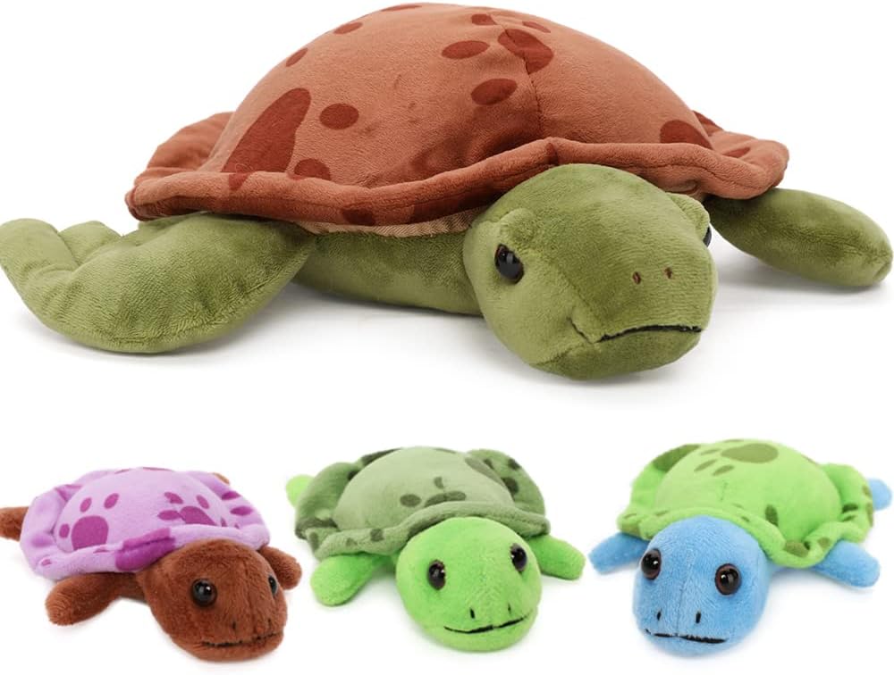 MorisMos 32cm Plüsch Kuscheltier Schildkröte mit 3 Baby im Panzer, 4 Stücke Süss Kuschelig Schildkrö