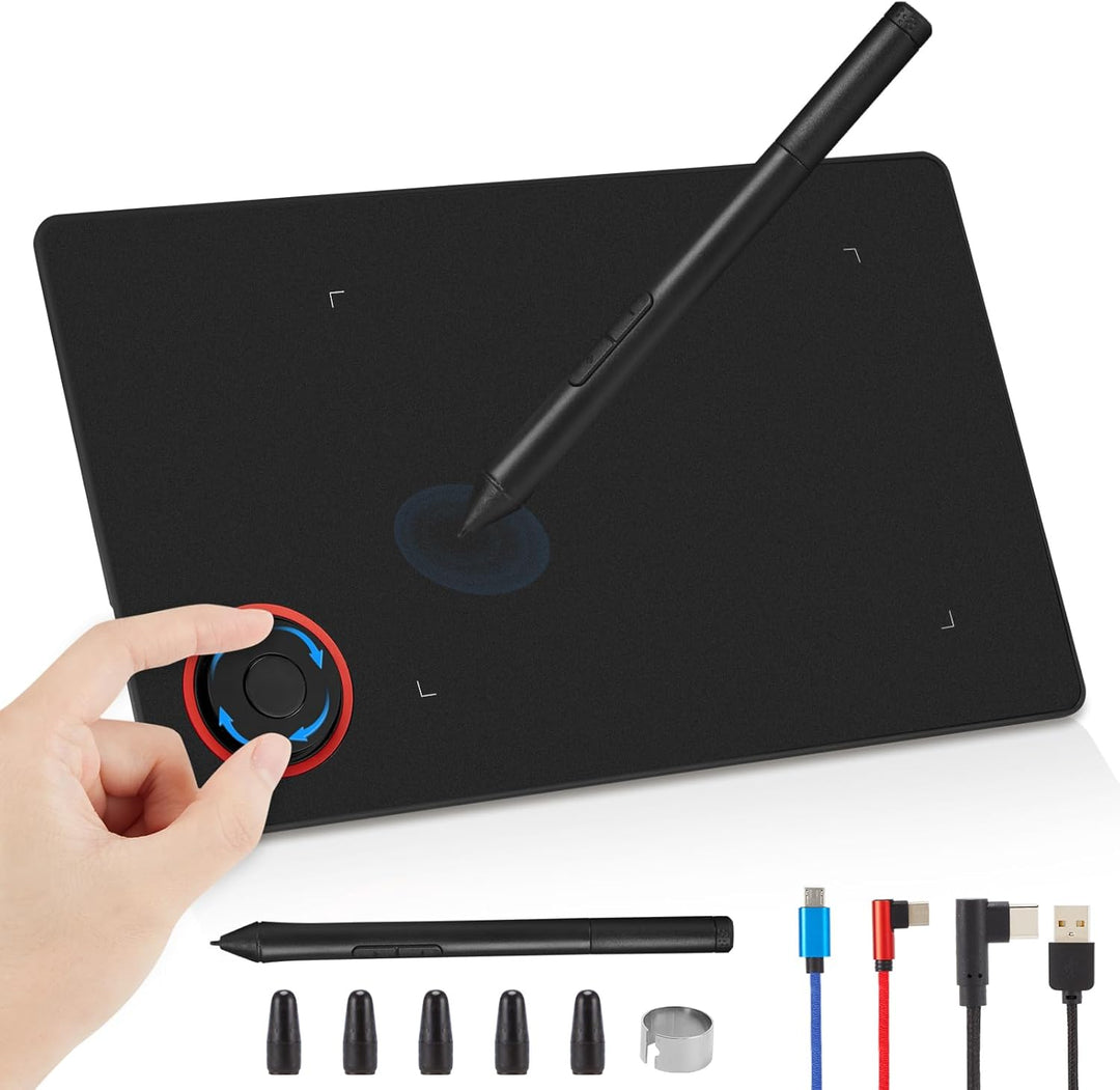 IMAGE Tragbares Grafiktablett 8,9*5,3 Zoll mit 8192 Stufen batterielosem Stift und 1 magischem Kreis