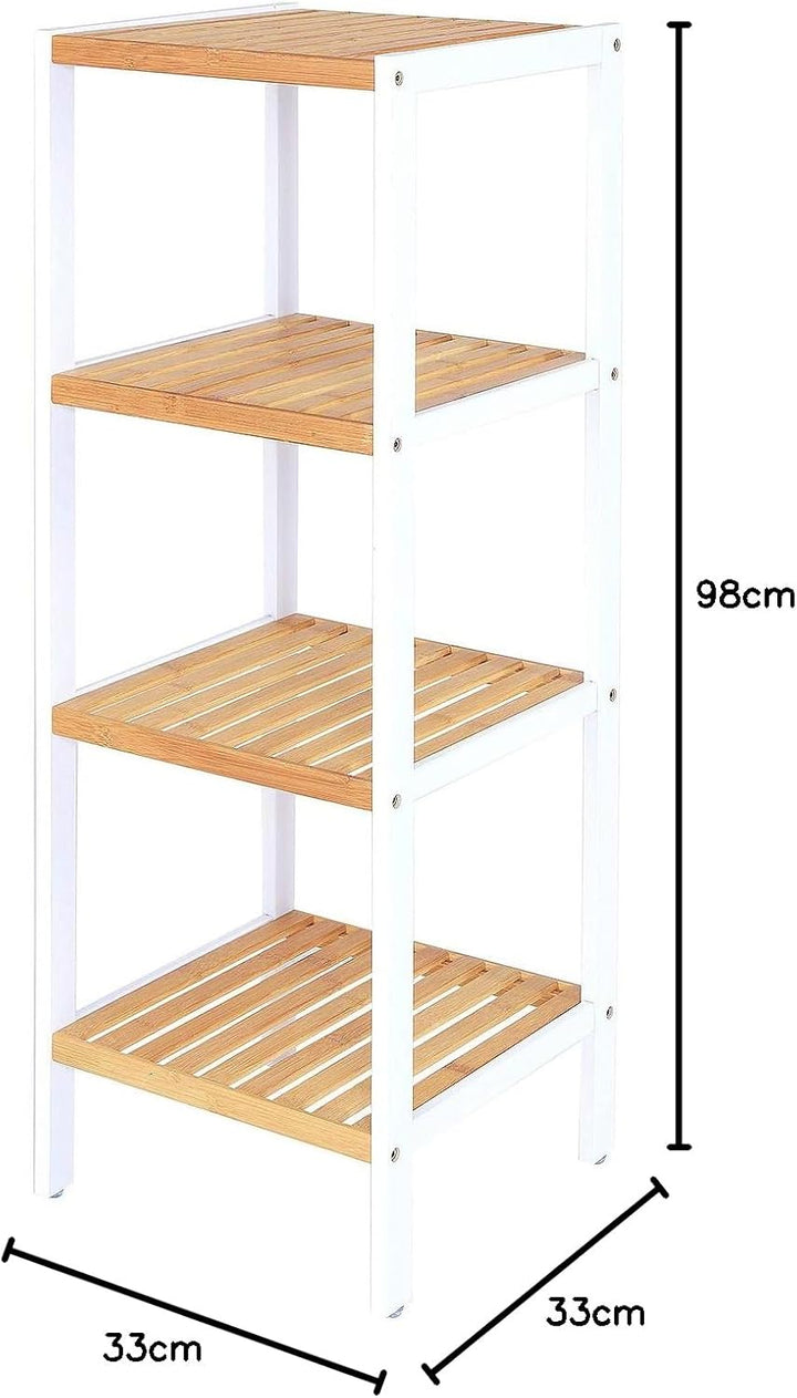 dibea Badezimmerregal mit 4 Ablageflächen Wohnzimmerregal Standregal Bambusregal Badregal Bücherrega