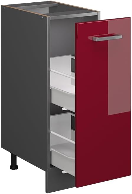 Vicco Apothekerschrank R-Line, Bordeaux Hochglanz/Anthrazit, 30 cm ohne Arbeitsplatte Bordeaux Hochg