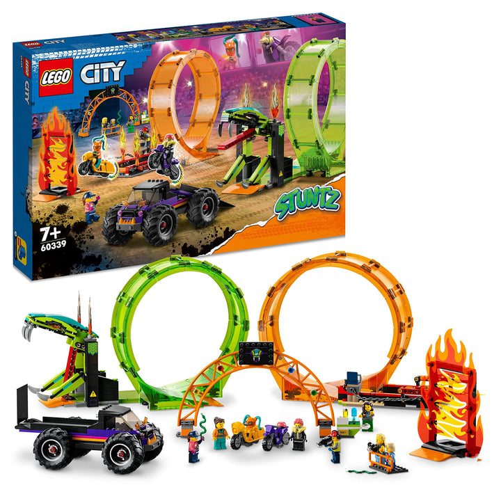 LEGO 60339 City Stuntz Stuntshow-Doppellooping Set, inkl. Rampe, Monstertruck, 2X Motorrad und 7 Min