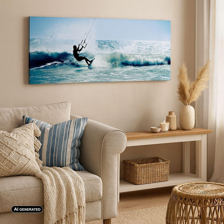 Panorama Bilder auf Leinwand 100x40cm Leinwandbild Drachen-Surfen Wasser Ozean Gross Wanddeko Bild S