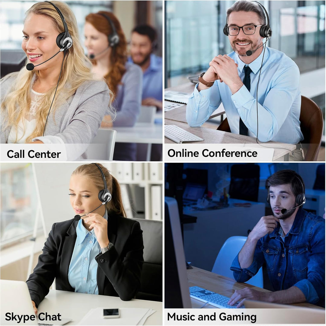 Wantek Headsets mit Mikrofon Noise Cancelling,USB/Typ-C/3.5mm Jack 3-in-1 PC Headsets,USB Headsets u