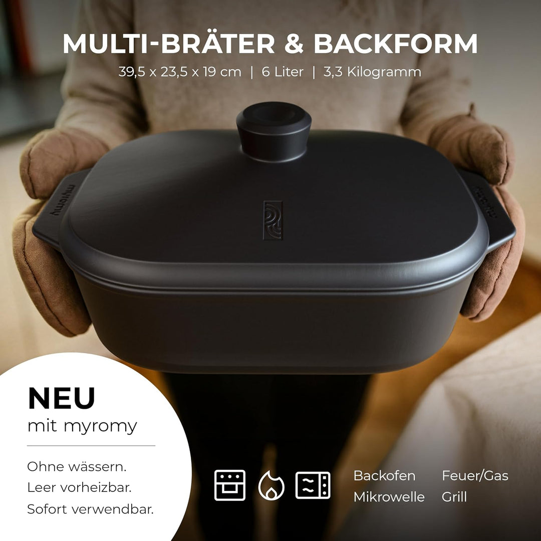 myromy® Bräter, Schmortopf &amp; Brotbackform aus Keramik Natur-Ton: Bratentopf, Dampfgarer &amp; Backform,