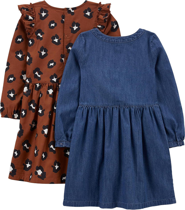Simple Joys by Carter's Mädchen Freizeitkleid (2er Pack) 4-5 Jahre Braun Gepard/Dunkles Jeansblau, 4