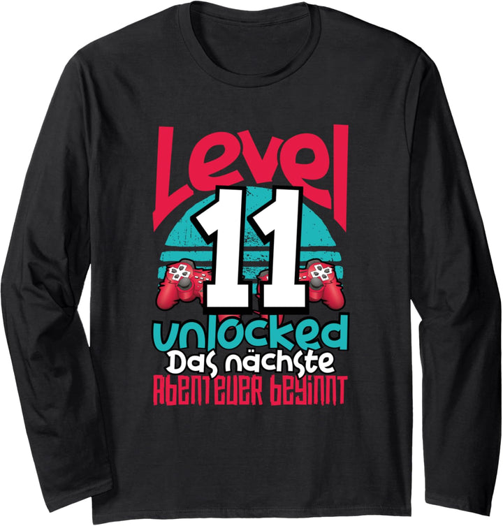 Level 11 Unlocked Gamer 11th Birthday Gift Cool Retro Gaming Langarmshirt
