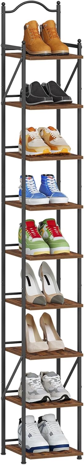 Hzuaneri Schuhregal, Schmales Schuhablage mit 9 Ebenen, 2 Einstellbaren Modi, Platzsparend, Schuhtur