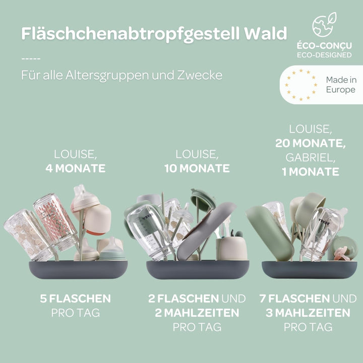 BÉABA, Abtropfgestell Babyflaschen, Grosses Fassungsvermögen, Modular, Bis zu 6 Flaschen und Kinderg