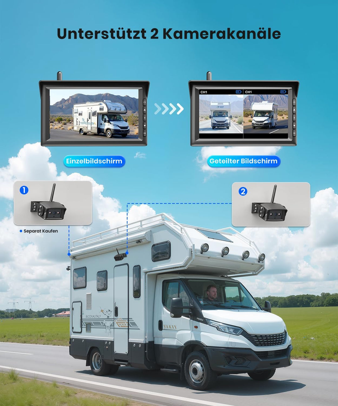 AUTO-VOX 7" HD Rückfahrkamera Kabellos: Einfache Installation & Stabiler Empfang, 150° Weitwinkel Rü