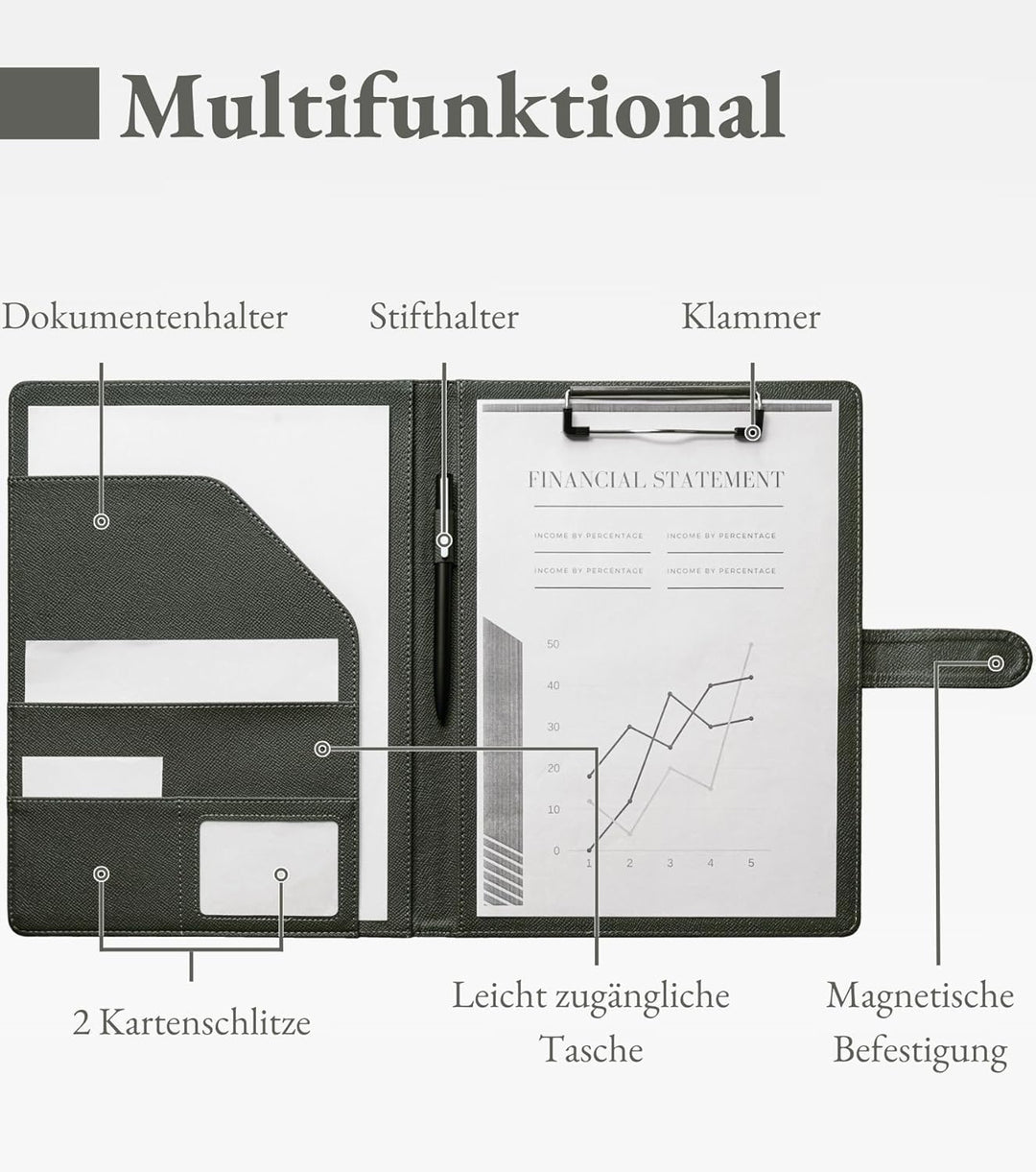 Mymazn Klemmbrett A4 mit Deckel, Mappe A4 Schreibmappe Klemmbrettmappe, PU-Leder Konferenzmappe A4 m