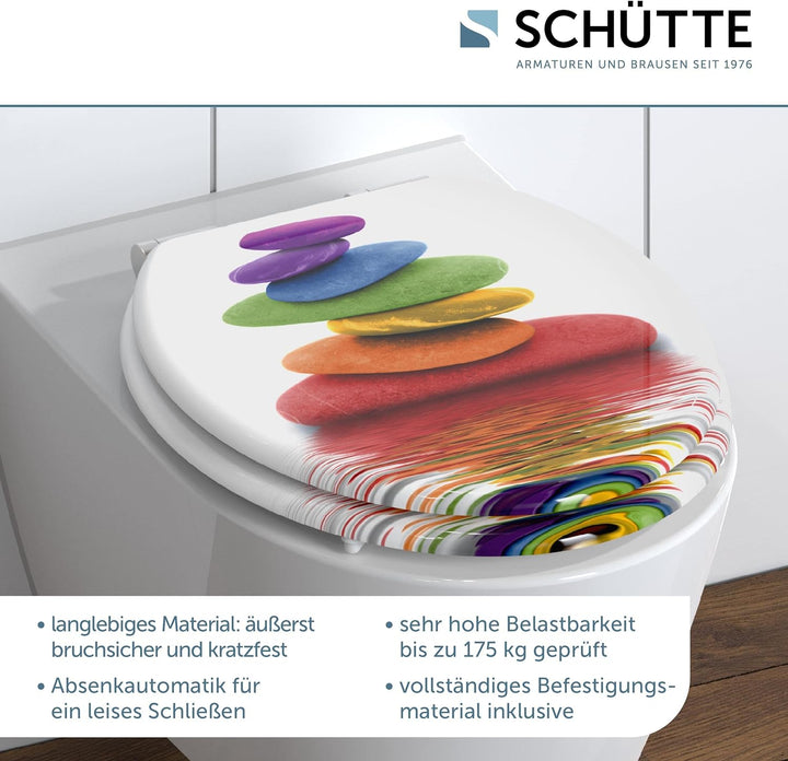 SCHÜTTE WC Sitz Holzkern COLORFUL STONES, Toilettensitz mit Absenkautomatik, passend für viele hande