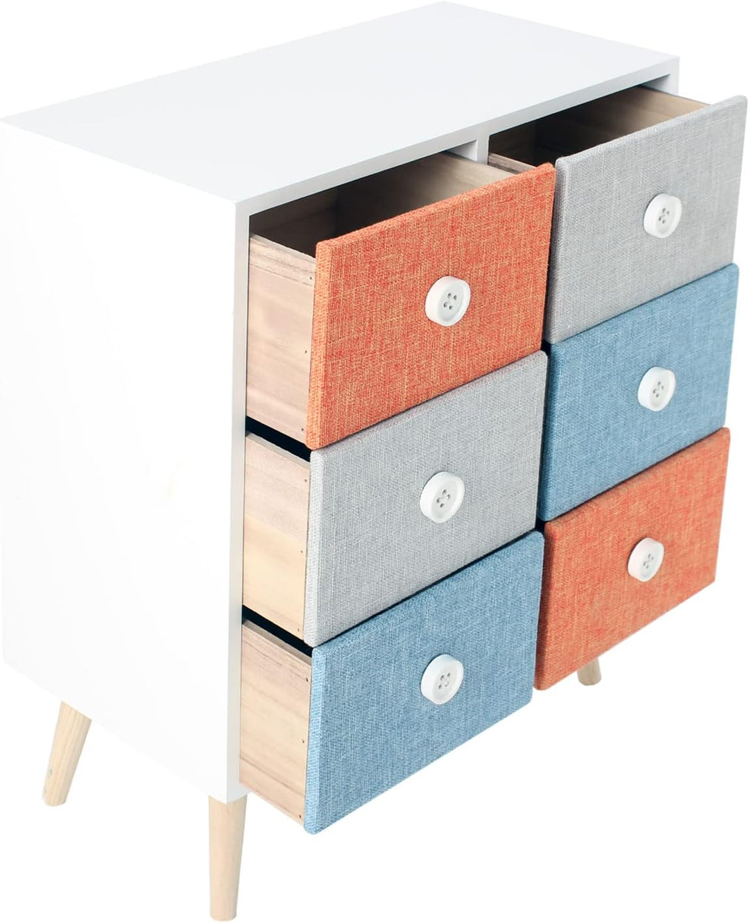 Rebecca Mobili Kommode mit 6 Schubladen, Platzsparender Schrank, Weiss Grau-Blau Orange, Zeitgenössi
