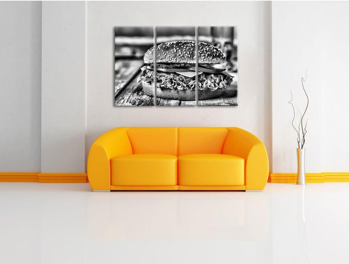 Pixxprint Burger Hamburger Fast als Leinwandbild/Grösse: 3 Teilig (120x80) cm/Wandbild/Kunstdruck/fe