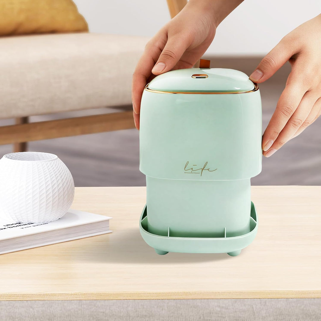 Desktop Mini Mülleimer mit Druckdeckel, tragbarer Tischabfalleimer für Zuhause und Büro, Hellgrün, 1
