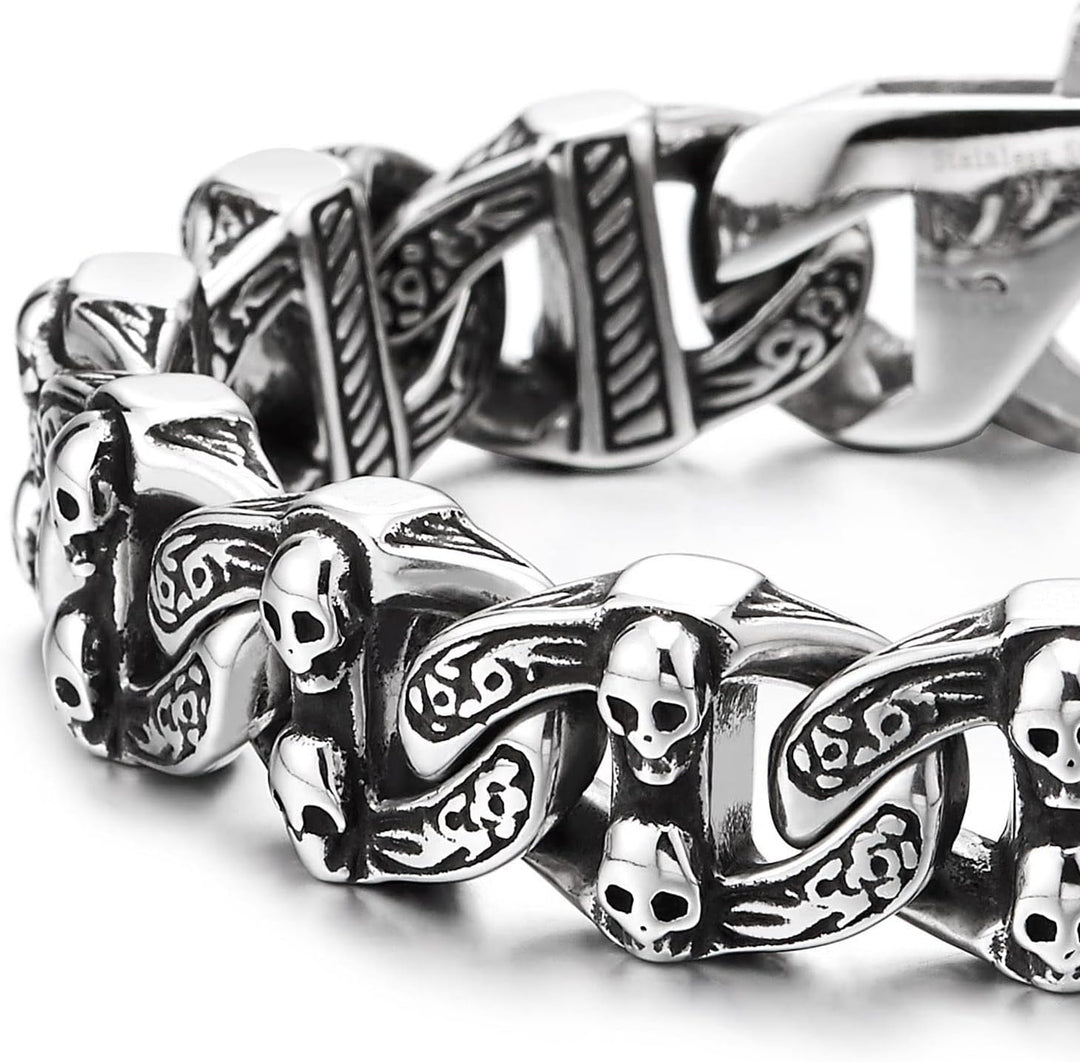 COOLSTEELANDBEYOND Gothic Vintage Anker Marinekette mit Schädeln Edelstahl Armband für Herren Rauhe