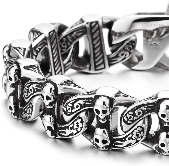 COOLSTEELANDBEYOND Gothic Vintage Anker Marinekette mit Schädeln Edelstahl Armband für Herren Rauhe