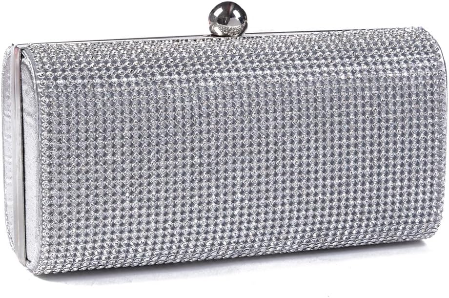 Damara Mini Glitzernde Strassstein Damen Hartschalen Clutch Abendtasche,Silber, Silber