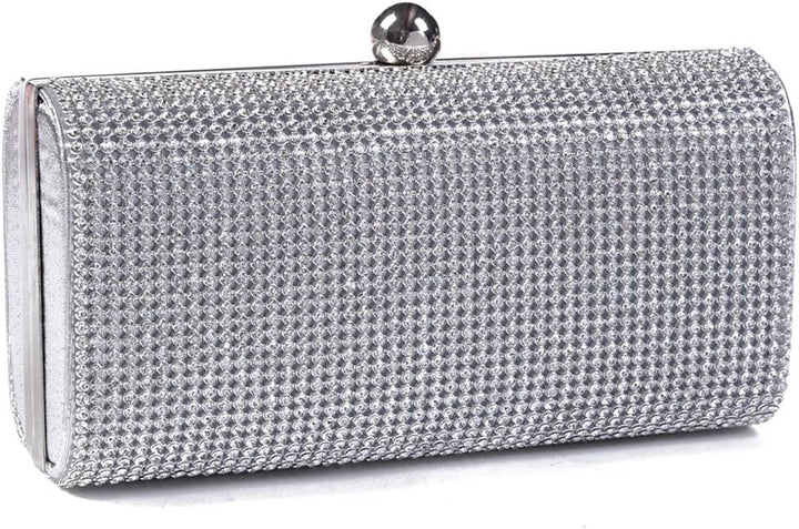 Damara Mini Glitzernde Strassstein Damen Hartschalen Clutch Abendtasche,Silber, Silber