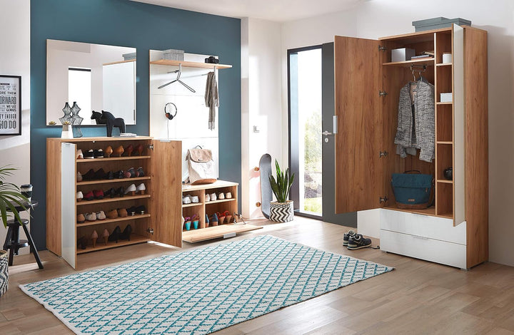 Germania Schuhbank 3972-242 GW-TELDE, in Navarra-Eiche-Nb./Weiss, Klappe mit Glasfront, 89 x 49 x 40