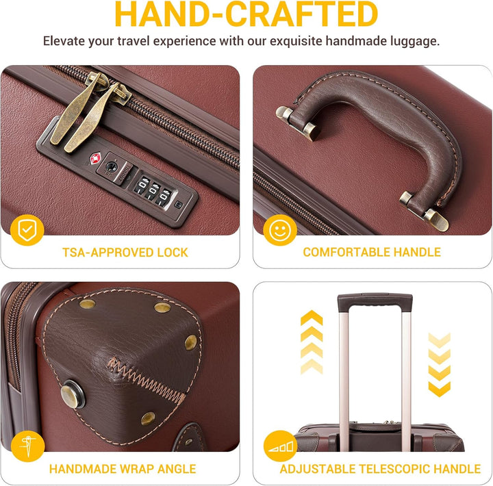 Urecity Vintage Reisekoffer Set 2 Teilig Leicht Retro Lederkoffer Hartschale Trolley Handgepäck Sets