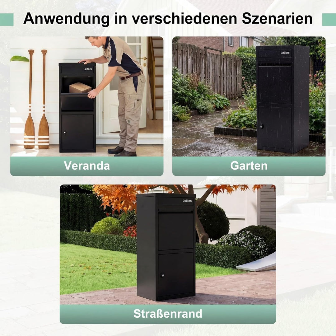 COSTWAY Paketbox, Paketbriefkasten mit Paketfach, Brief- und Paketabgabeschlitz, Postbox aus Metall