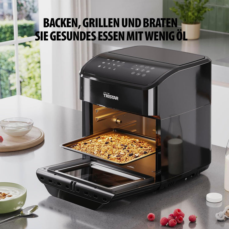 Tristar Mini Backofen & Heissluftfritteuse, 2-in-1-Airfryer, BPA-frei, 12 L, 12 Programme, Sichtfens