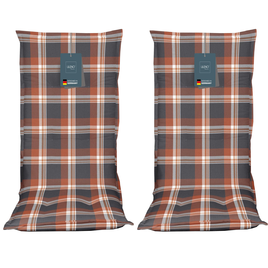 LILENO HOME Gartenstuhl Auflagen als [2er Set - Hochlehner] in Karo Rot - Bequeme Liegen als Sitzauf