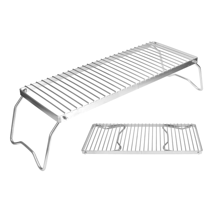 Klappbarer Lagerfeuergrill für BBQ, Picknick, Camping, Tragbarer Campinggrill, Edelstahl-Grill, Holz