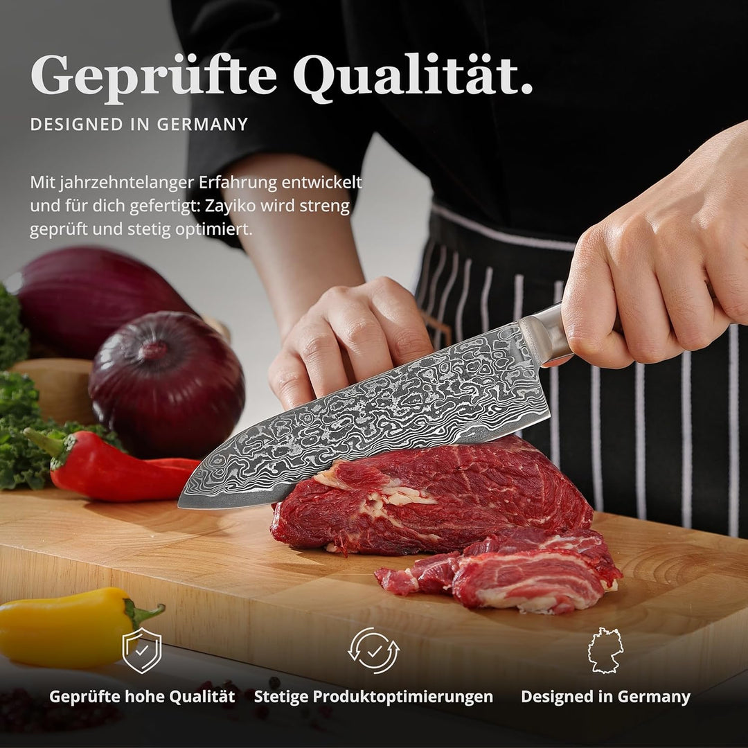 zayiko Kinone Premium 3er Damastmesser-Set mit 8-17 cm Klinge gefertigt aus 67 Lagen echtem Damastst