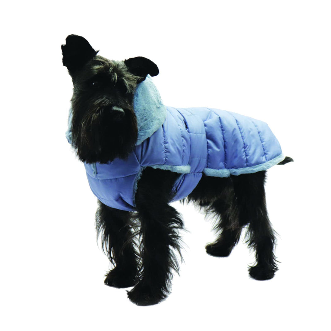 Fashion Dog Hunde-Steppmantel mit Kunstpelz-Futter - Azzurro - 33 cm, 33 cm
