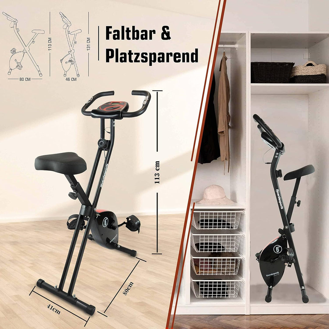 Fjoerdesports faltbarer Fahrradtrainer, Heimtrainer, Fitnessfahrrad LCD Trainingscomputer, klappbare