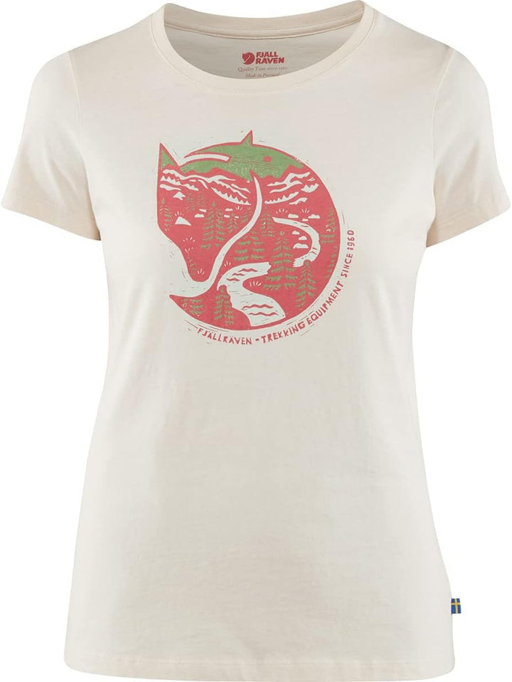 FJALLRAVEN Damen Arctic Fox Print T-Shirt W Tshirt XXS Kreideweiss, XXS Kreideweiss