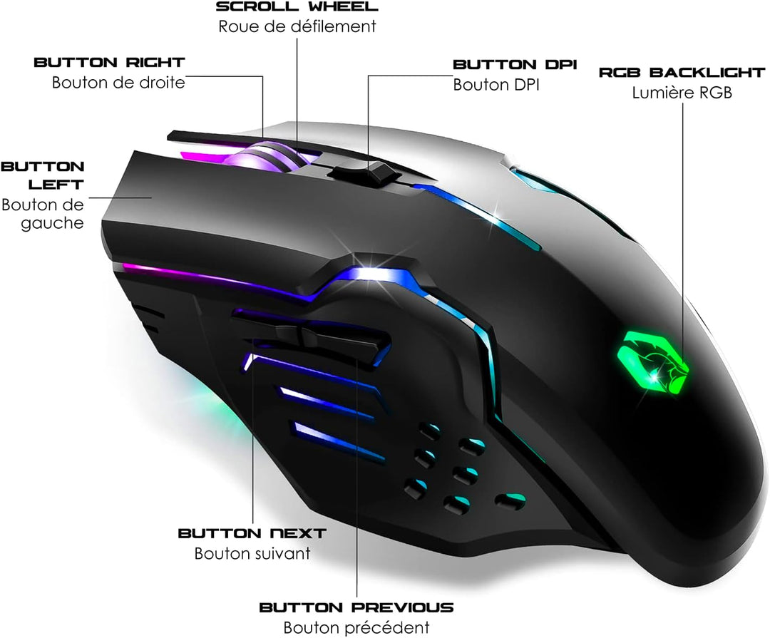 EMPIRE GAMING - RF903 Gaming-Maus, Kabellos 2,4GHz Wireless Wiederaufladbar – LED-Hintergrundbeleuch