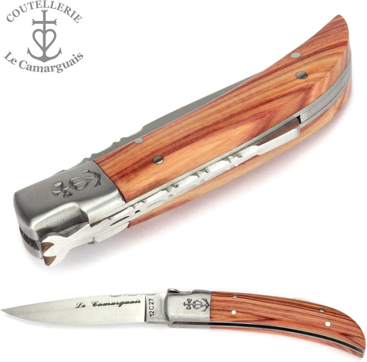 Le Camarguais 10 cm Taschenmesser 20008 - Griffschalen Rosenholz - Klinge 9 cm Stahl 12C27-1 Backe
