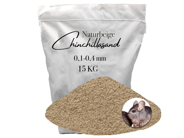 15 kg Chinchillasand Badesand 0,1-0,4 mm hocherhitzt keimfrei samtweich beige umweltfreundlich papie
