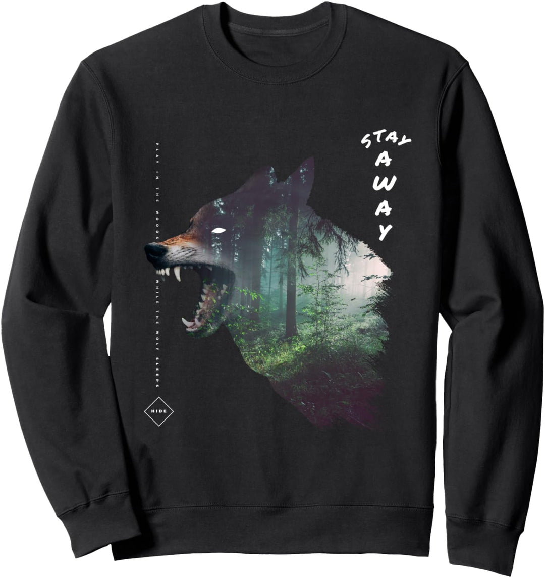 Stay Away | Coole Wolf Silhouette Umriss Wald Grafik Sweatshirt