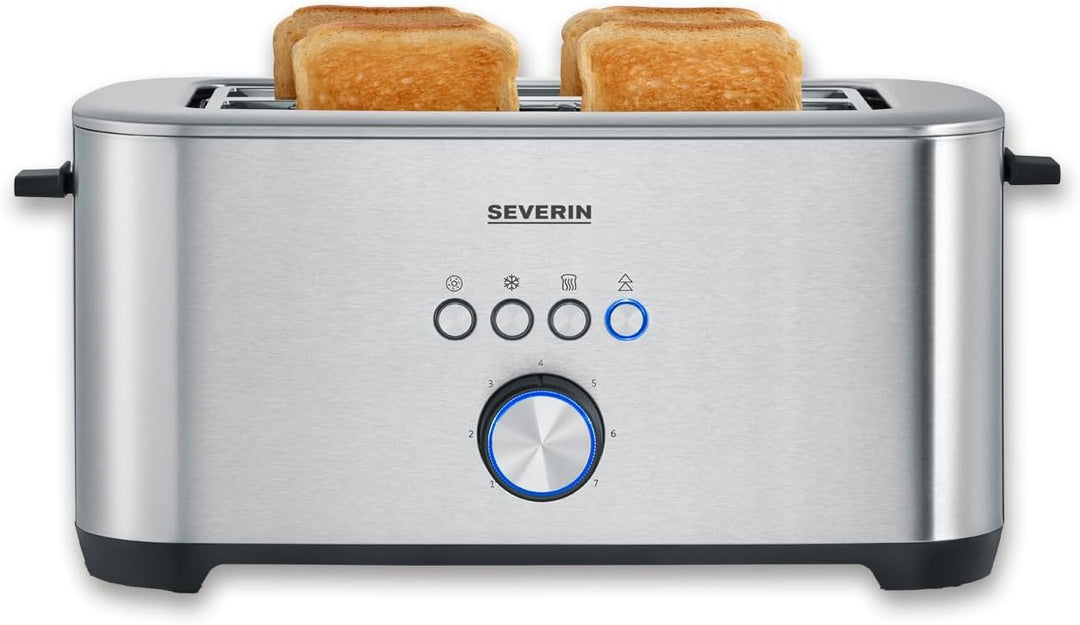 Severin Langschlitz-Toaster, 4 Brotscheiben, Brotscheibenzentrierung, 7 Stufen, Brötchenaufsatz, Abs
