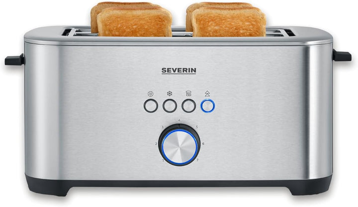 Severin Langschlitz-Toaster, 4 Brotscheiben, Brotscheibenzentrierung, 7 Stufen, Brötchenaufsatz, Abs