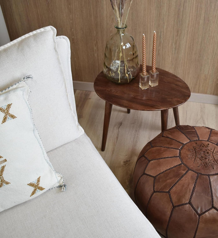Poufs&Pillows Marokkanischer Echtleder Pouf - Handgefertigt - Gefüllt Geliefert - Ottoman, Sitzsack,