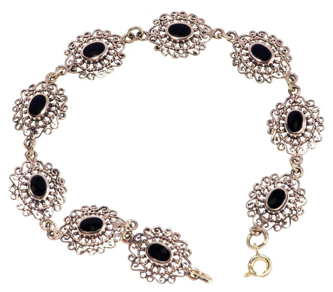WINDALF Mittelalter Armkette SINA 19.5 cm Schwarzer Onyx Armband Edle Bronze